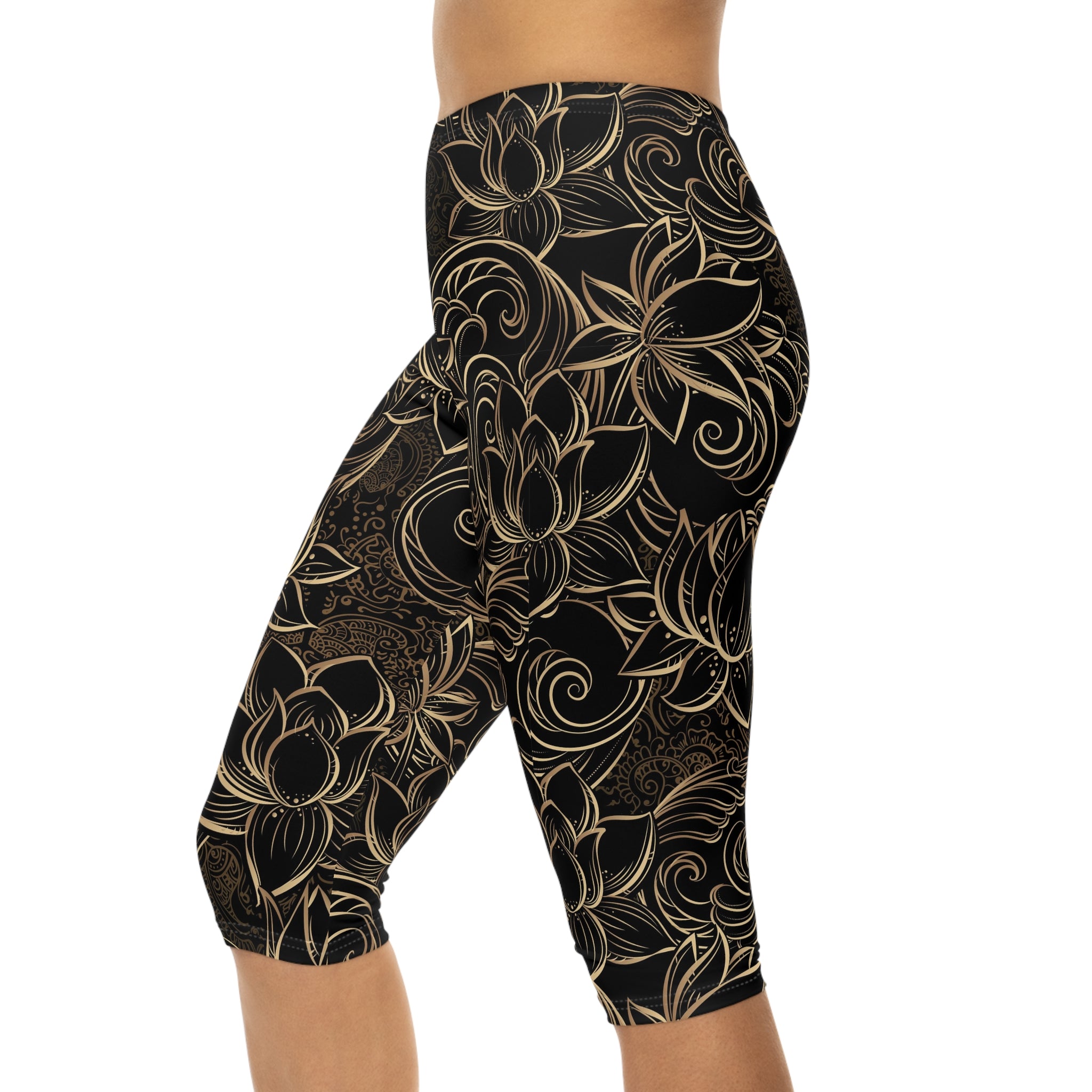 Golden Bloom Capri Leggings